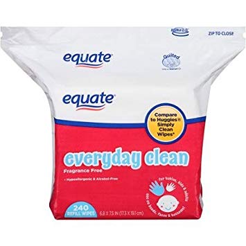 Equate Everyday Clean Fragrance Free Refill Wipes with Natural Aloe and Vitamin E, 240 Sheets