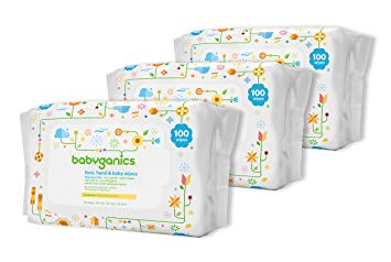 Babyganics Face, Hand & Baby Wipes, Fragrance Free, 300 Count (Contains Three 100-Count Packs)