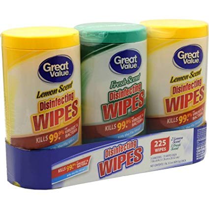 Great Value Fresh/Lemon Scented Disinfecting Wipes, 75 sheets, 3 count Bleach free