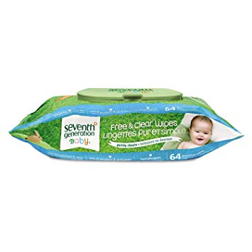 Seventh Generation 34208 Free & Clear Baby Wipes Unscented White 64/Pack