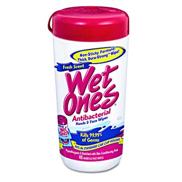 Wet Ones 04703 Antibacterial Moist Towelette, Cloth, 5 3/4 x 7 1/2, White, 40/Dispenser