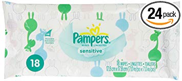Pampers Sensitive Wipes Convenience Pack 18 Count (Pack of 24)