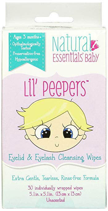 Natural Essentials Lil' Peepers Baby Eyelid & Eyelash Cleansing Wipes, 30 Count