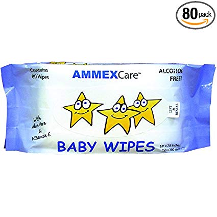 AMMEX - BWCR-PK - AMMEXCare - Alcohol Free, Pre-moistened with Aloe Vera and Vitamin E, Baby Wipe Refills (Pack of 80)