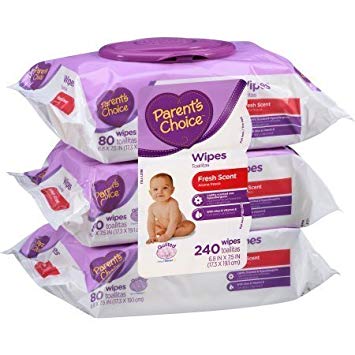 Baby Wipes Made in USA 3 Pack 80 Ct Total 240 Fresh Scent with Aloe & Vitamin A Sheets Parent's Choice