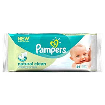 Pampers Natural Clean Fragrance Free Baby Wipes (64) - Pack of 2