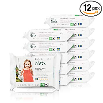 Eco by Naty Flushable Baby Wipes, Unscented, 12 Counts of 42 (504 Count)