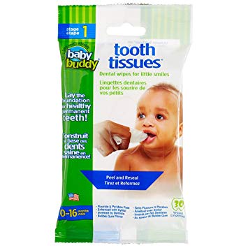 Baby Buddy Tooth Tissues Stage 1 for Baby/Toddler, Bubble Gum Flavor Kids Love, White, 30 Count