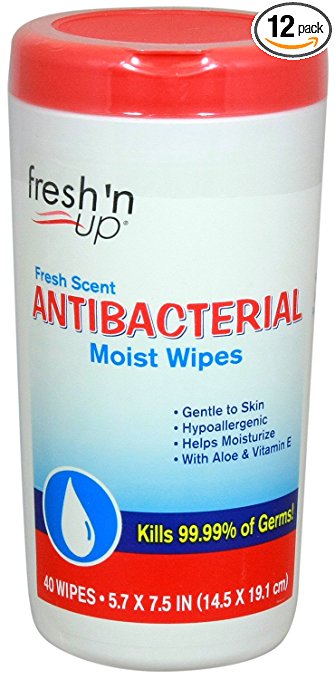 Fresh N' Up Antibacterial Wipes, 40-Count Canister (Pack of 12)