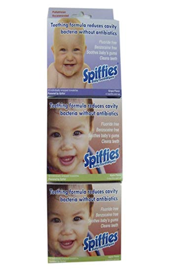 Spiffies ToothWipes, TP50 tripack, 40 Apple, 20 Grape, 60-Wipes