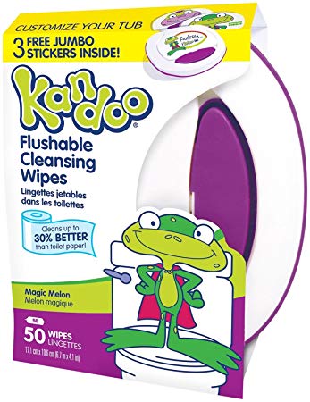 Kandoo Flushable Cleansing Wipes, Tub, Magic Melon Scent, 50 Count
