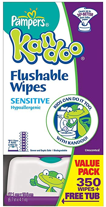 Kandoo Flushable Sensitive Toddler Wipes - Unscented - 350 ct