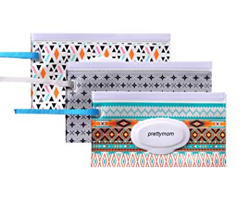 Prettymom Wet Wipe Pouch Large [Set of 3] - Reusable Refillable Clutch Dispenser Holder Case -...