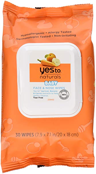 Yes To Carrots Naturals Baby Face and Nose Wipes, 30 Count