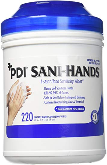 PDI Sani-Hands Antimicrobial Alcohol Gel Hand Wipes Canister 6