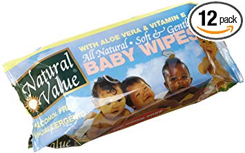 Natural Value All Natural Soft & Gentle Baby Wipes, 80 Wipes (Pack of 12)
