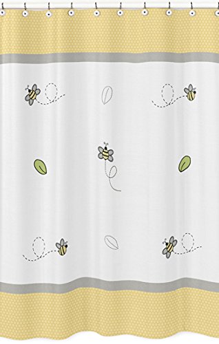 Sweet Jojo Designs Yellow, Gray and White Honey Bumble Bee Bathroom Fabric Bath Shower Curtain