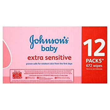 Johnson's Extra Sensitive Baby wipes, 12 x 56 Wipes (Total 672 Wipes) by Johnson's Baby
