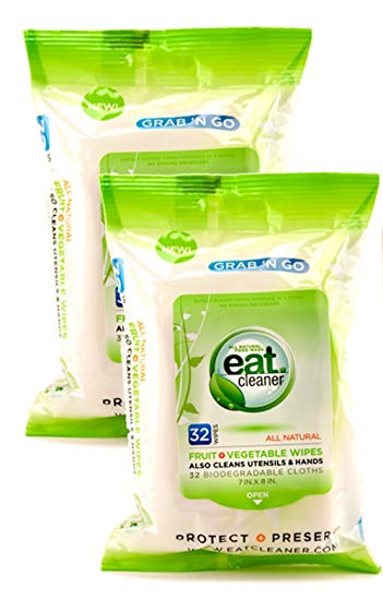 Eat Cleaner Biodegradable Food-Grade Travel Wipes Kit 32 (2 pack)