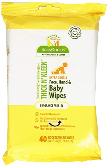 BabyGanics Thik N' Kleen Extra Gentle Face, Hand an Baby Wipes 480 Count (Case of 12 Packages with 40...