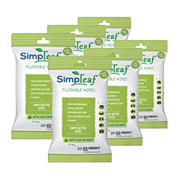 Simpleaf Flushable Wipes (Travel Pack): Eco- Friendly, Thick and Effective, Paraben and Alcohol Free,...