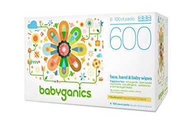 Babyganics Face, Hand & Baby Wipes, Fragrance Free, 600 Count (Contains Six 100-Count Packs),...