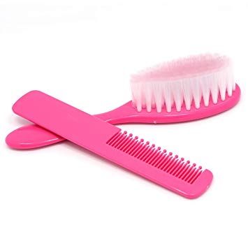 Baby Safety Soft Hair Brush Set Infant Comb Grooming Shower Design Pack Kit 2Pcs (Pink)